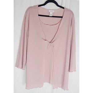 Avenue Pink 2-Piece Layered Knit Top 22/24 Plus Size‎ Twist Front USA Made